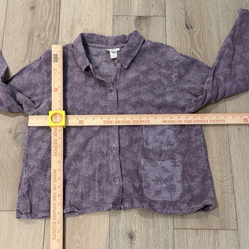 J. Jill Shirt Jacket  Size L Cotton Blend Button Embossed Long Sleeve Lavender L
